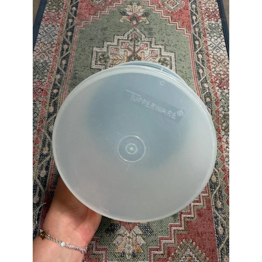 Vintage Tupperware Servalier Canister 807 Blue Lid Translucent Round Storage